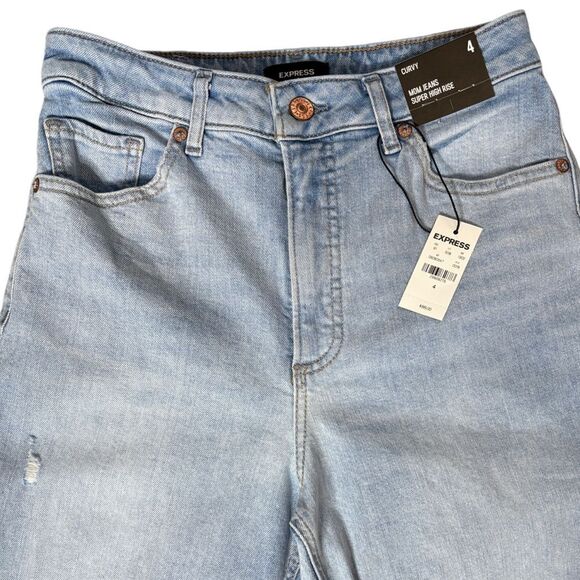Express Curvy Super High Waisted Ripped Mom Jeans Size 4 - Picture 4 of 7